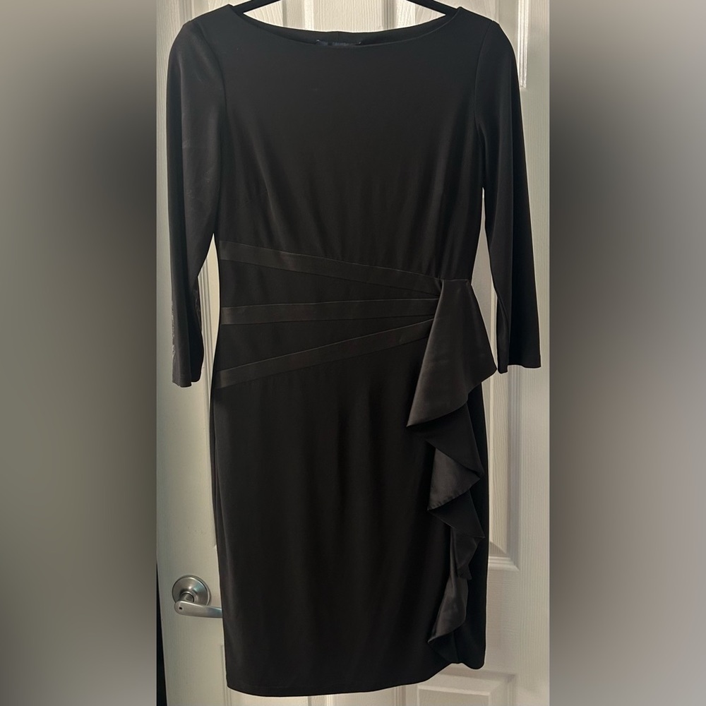American Living Black Ruched Asymmetrical Cocktail Dress